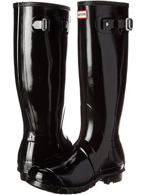 Hunter Gloss Tall Rain Boots in Black